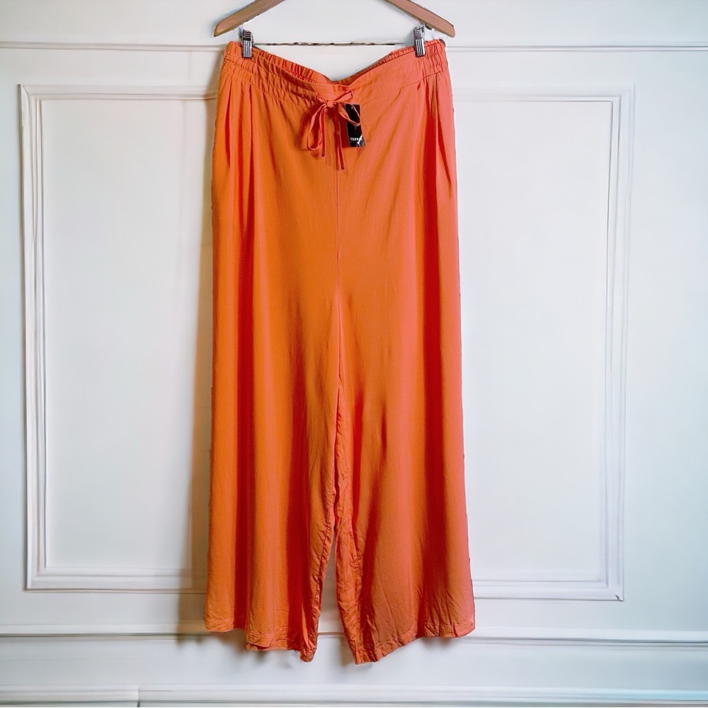 Torrid Peachy Coral Drawcord Elastic Waist Wide Leg Challis Pants With Pockets